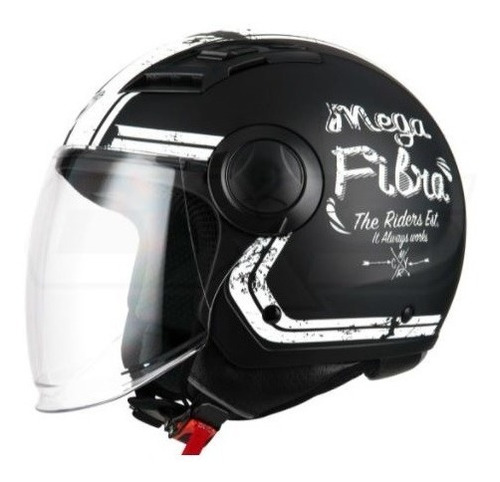  Casco Moto Abierto Fibra By Nzi Mega Riders Negro Blanco