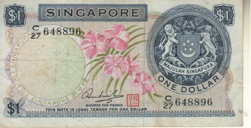 Singapur Escaso Billete De 1 Dólar Año 1972 - Pick 1d