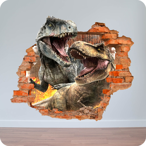 Vinilo Pared Rota 3d Dinosaurios Gigantosaurus Vs T Rex