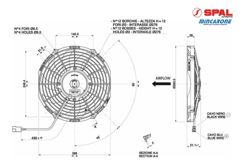 Imagem 4 de 6 de Eletro Ventilador Spal Va11-ap7/c-57s 12v Sopra 10 Polegadas