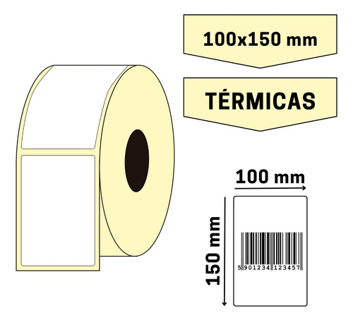 Etiquetas Térmicas 100 X 150 Mm (ancho X Alto) Rollo X 328