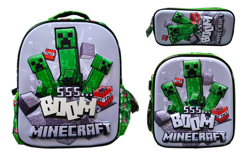 Kit Mochila Lonchera Lapicera Minecraft Creeper Ss Boom Ruz Verde Impresion 3d
