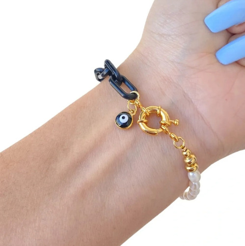 El Baúl De Anna Pulsera Mujer Acero Inoxidable Perla Ojo Tur