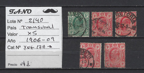 Lote2140 Transvaal X5 Estampillas Año 1906-09 Yvert#177-