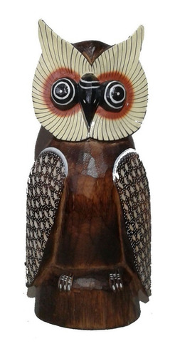 Imagen 2 de 4 de Búho Figura En Madera Tallada 40cm Deco Artesanal