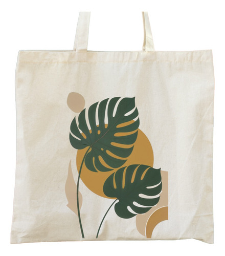 Bolso De Tela P/compras Estampado Hoja Tropical 40x50cm Beige Hoja Tropical