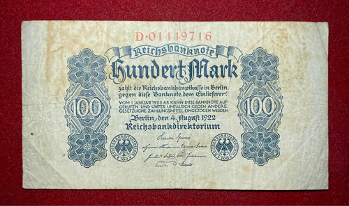 Billete 100 Marcos Alemania 1922 Pick 75
