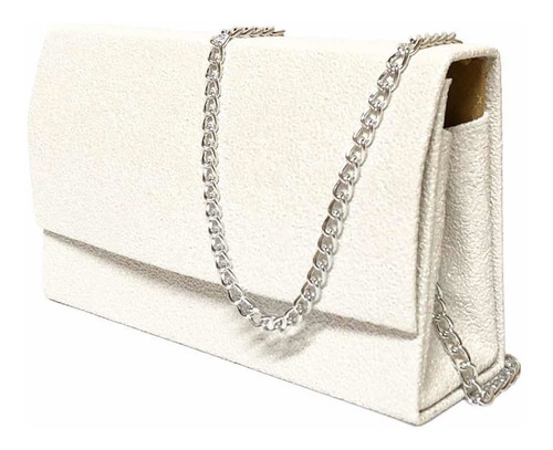 Bolsa Brilho Glitter Clutch Casamento Madrinha Formatura Cor Branco com Prata Glitter Shine