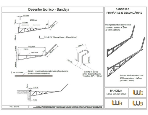 Bandeja De Proteção Para Obra Norma Nr18 Primária 2,5 Metros