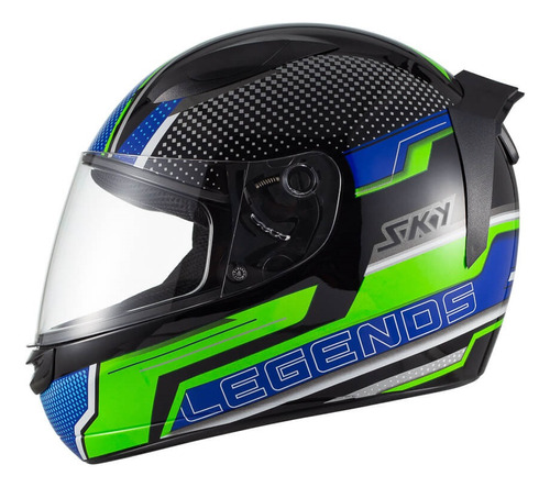 Capacete Fechado Moto Anti Risco Sky Legends Preto Verde 58