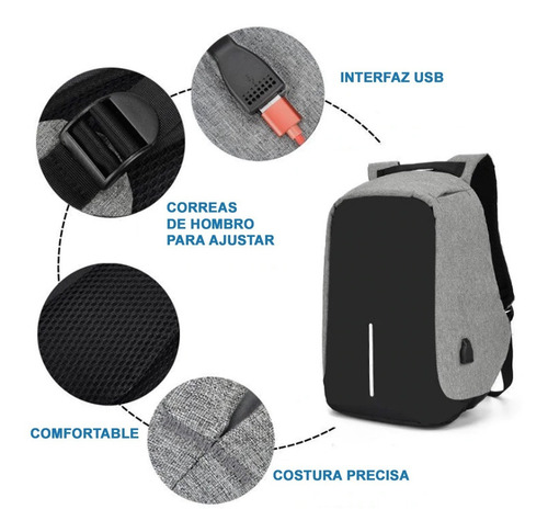 Mochila Antirrobo Impermeable Puerto Cargador Usb