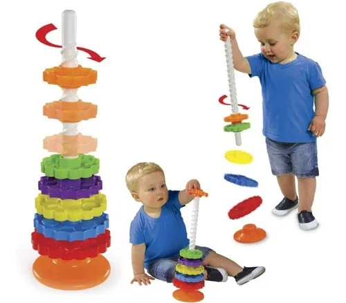 Brinquedo Infantil Bebê Educativo Engrenagem Giro Mágico Dismat 8 peças