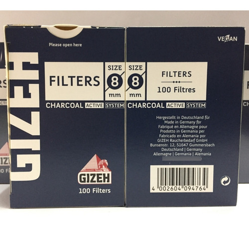 Caja Filtro Gizeh 8mm Carbon Activo Origen  Alemania X Unid