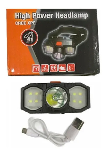 Linterna Frontal Minera 3 Foco Led Recargable Micro Usb