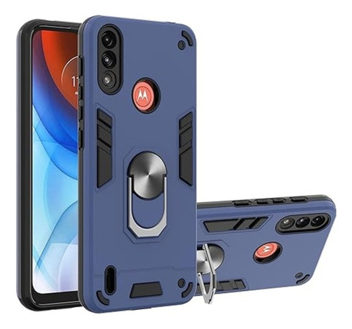 Funda Para Motorola Moto E7 Power Con Anillo Metálico Azul