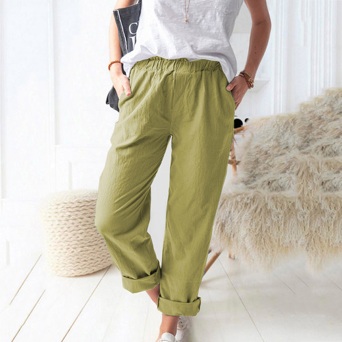 Pantalón Recto Casual Cómodo Con Cintura Elástica Para Mujer