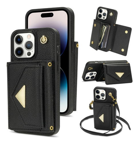 Funda Tipo Cartera Para iPhone 15 14 13 Con Correa