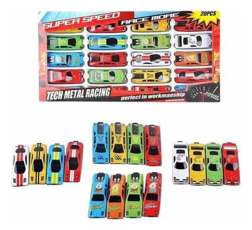 Coleção De Carrinhos Coloridos Super Speed Com 20 Unidades