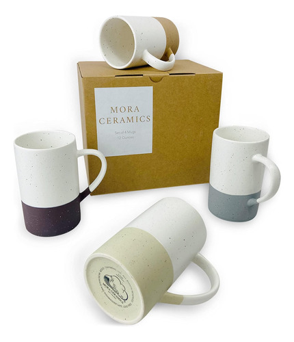 Mora Ceramics - Juego De 4 Tazas De Café De 12 Onzas, Tazas 