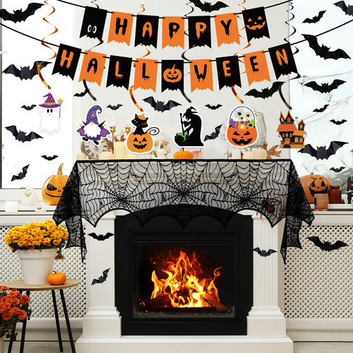 Kit Decoracion Para Halloween Banner Figuras 3d Mantel 27pz