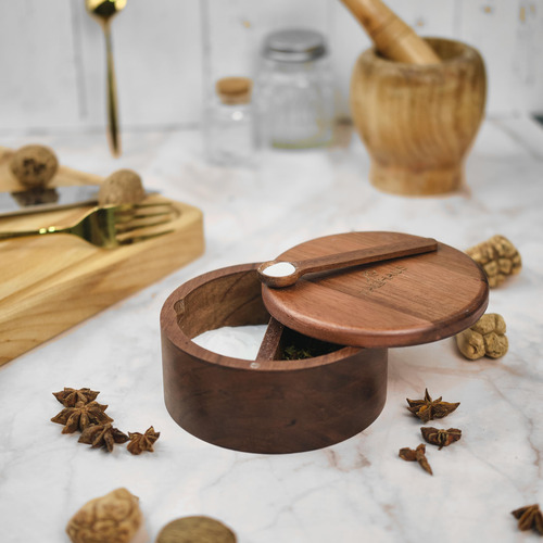 Caja De Madera De Acacia Para Sal Y Pimienta Modelo Doble Co