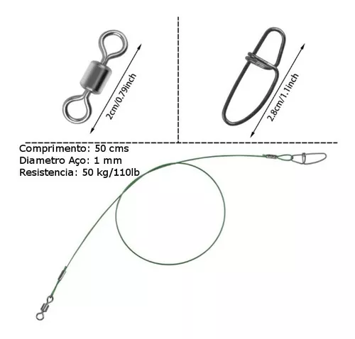 Kit 10 Empate Chicote Leader Aço Grande 50 Cms X 1 Mm /50 Kg