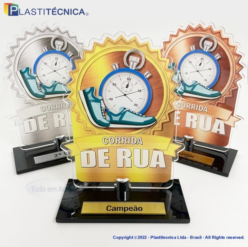 Troféus P/ Corrida De Rua Em Acrílico Campeão, Vice 3º Lugar