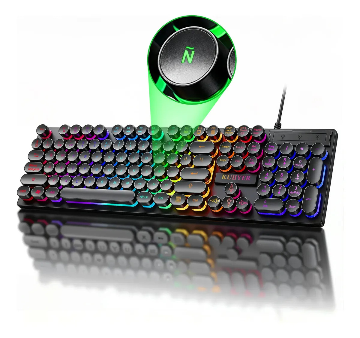 Teclado Kuiiyer Gamer Retroiluminado Full Size QWERTY con Teclas Flotantes y RGB