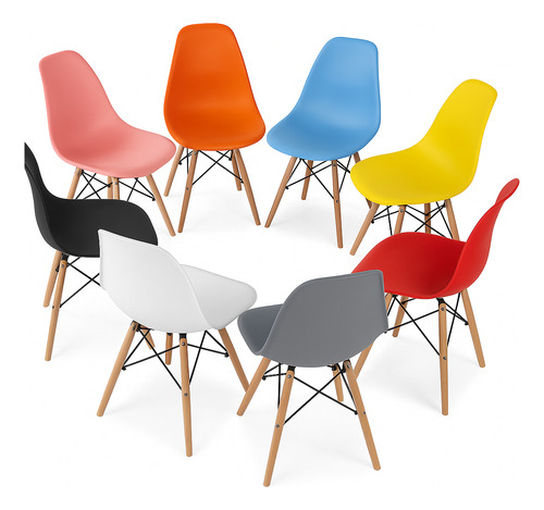 Pack 4 Sillas Tipo Eames Moderna Plástica Madera Colores Variados Comedor Cocina Oficina