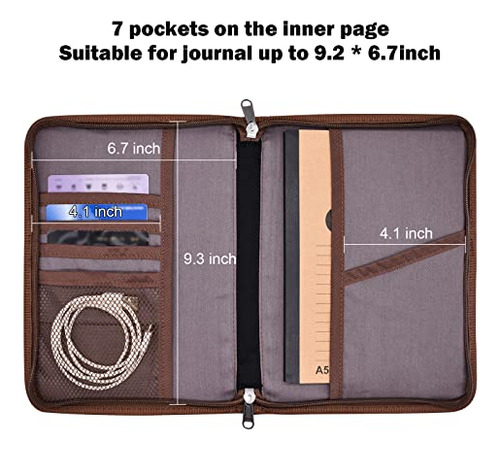 Funda A5 Marrón Con Doble Cremallera Y Soporte Bolígrafo