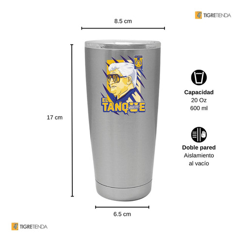 Termo Vaso Térmico Tigres Uanl El Tanque 20 Oz Color Plateado