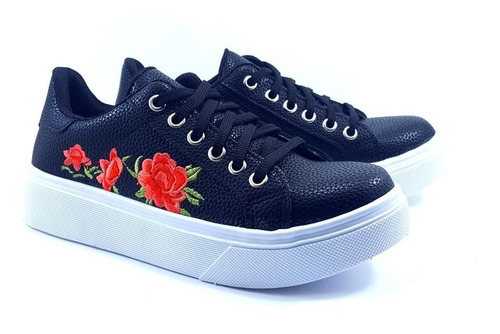 Zapatilla Mujer Sneakers Urbana Plataforma Flores Dama 710