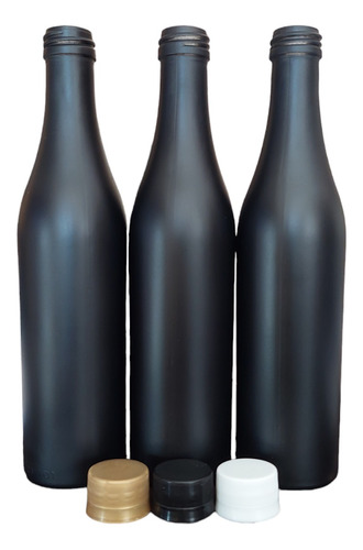 100 Botellas Vidrio 355ml Taparosca Negro Mate