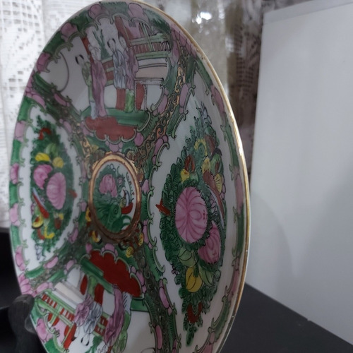 Imagem 4 de 7 de Prato Porcelana Chinês Rosa Mandarim Família Filete Em Ouro