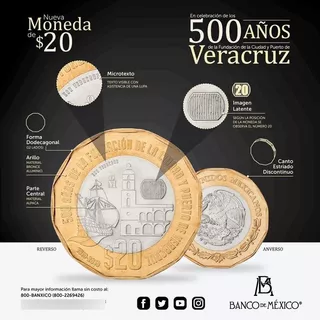 Moneda 20 Pesos Conmemorativa Al Aniversario De Veracruz