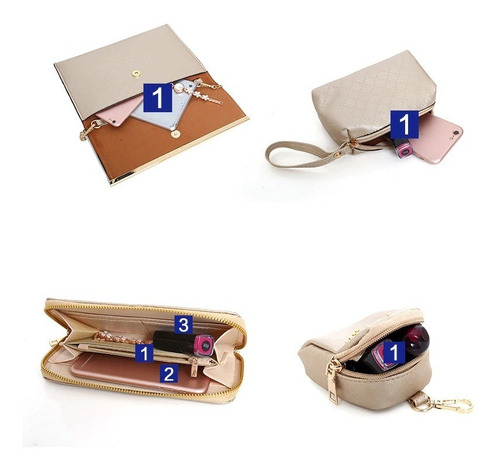 Set 6 Bolsas Cuero Sintetico Moda Dama Mujeres Cosmetiquera