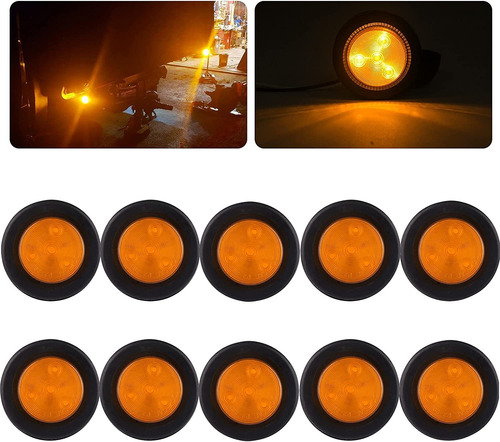 10 Pcs Luces Led Redondas De 2 Pulgadas Ámbar Para Remolque