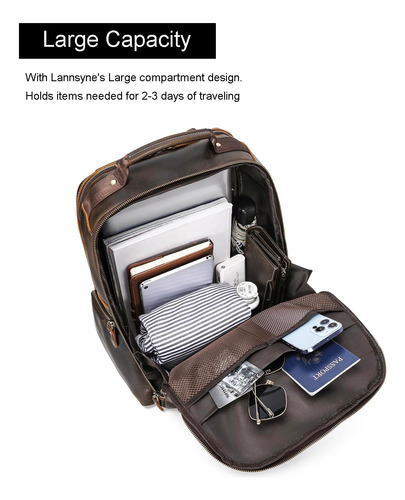 Lannsyne Mochila Vintage De Cuero De Plena Flor Para Hombre