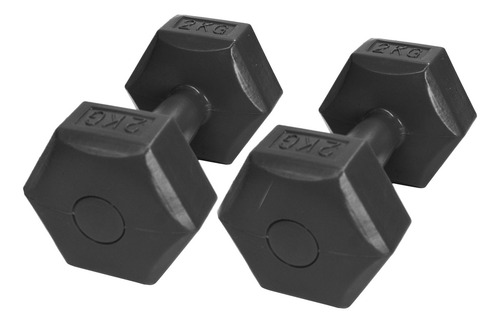 Kit 2 Mancuernas Hexagonales Pesa 2 Kg Cada Una Gimnasia Gmp Color Negro