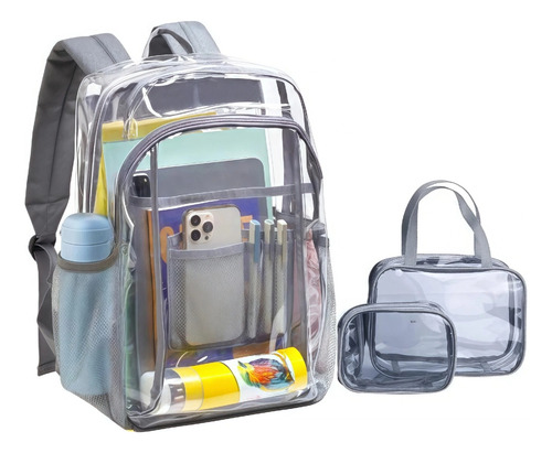 Paquete De 3 Mochilas Escolares Impermeables - Incluye Mochila Transparente, Lonchera Y Estuche, Unisex Y Cómoda Para La Escuela Y Viaje