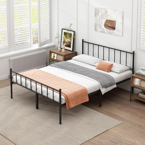 Base De Cama Diiyiv Matrimonial De Metal Color Negro