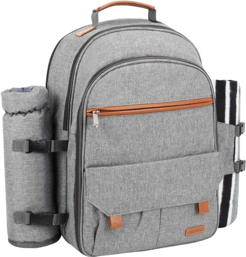 Morral Bolso Termico De Picnic Con Cubiertos Color Gris