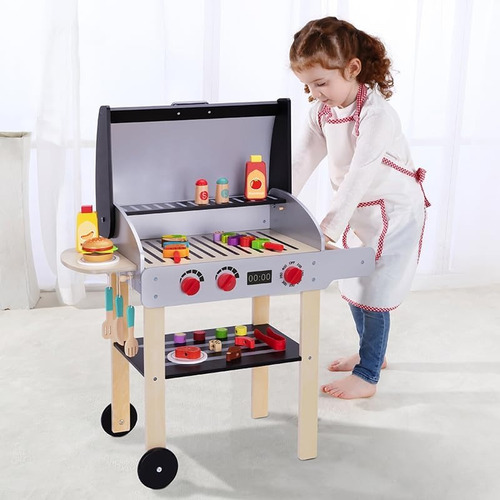 Asador De Madera Con Accesorios Juego De Cocina Y Comida Color Multicolor
