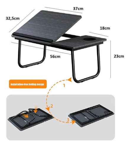 Mesa Notebook Cama Home Office Multifuncional Preta