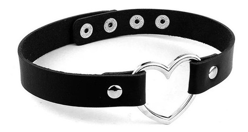 Collar Choker Corazón Ecocuero Negro Gótico Punk Harajuku