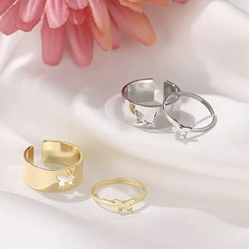 Imagen 8 de 10 de 2 Anillos Ajustable De Parejas Anillos De Mariposa Amistad