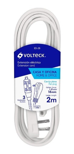 Extensión Eléctrica Domestica Volteck 2 Metros Blanca, 48000