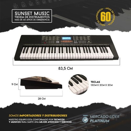 Imagen 2 de 10 de Teclado Organo 61 Teclas 5 Octavas + Soporte C/ Micrófono Bk
