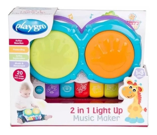 Imagen 2 de 5 de Piano Y Bateria Infantil 2 En 1 Light Up Music Maker Playgro