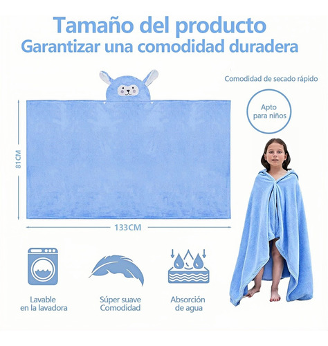 Toalla De Baño Con Capucha De Dibujos Animados Para Niños Azul
